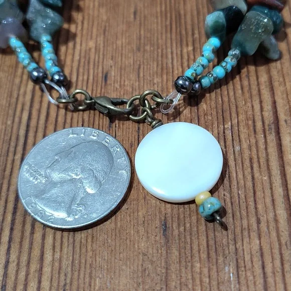 Natural Stone Beaded Bracelet with Mother Pearl Shell Charm,  Handmade - Picture 5 of 6